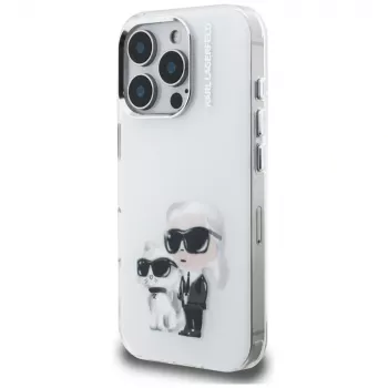 Coque Karl Lagerfeld IML Aquarelle Karl & Choupette & Logo pour iPhone 16 Pro Max, blanche