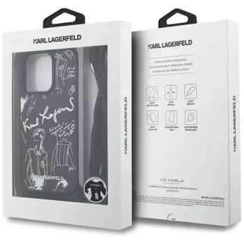 Coque bandoulière Karl Lagerfeld GrainedPattern & Logo pour Apple iPhone 16 Pro Max, noire