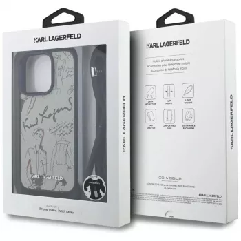 Coque bandoulière Karl Lagerfeld GrainedPattern & Logo pour iPhone 16 Pro, grise