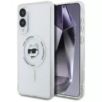 Coque MagSafe Karl Lagerfeld Button Choupette Head Printed Logo pour Samsung Galaxy S25 Edge, blanche