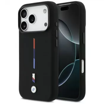 Coque MagSafe BMW M Silicon Tricolor Line pour iPhone 17 Pro noire