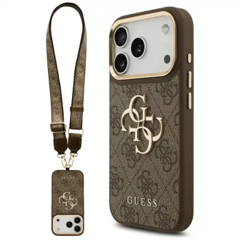 Coque Guess 4G Big Classic Logo BigStrap Metal Buttons pour Apple iPhone 17 Pro, marron