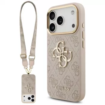 Coque Guess 4G Big Classic Logo Big Strap Metal Buttons pour Apple iPhone 17 Pro rose