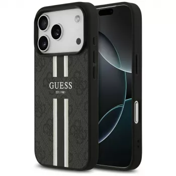 Coque MagSafe Guess 4G Printed Stripes pour iPhone 17 Pro (noire)