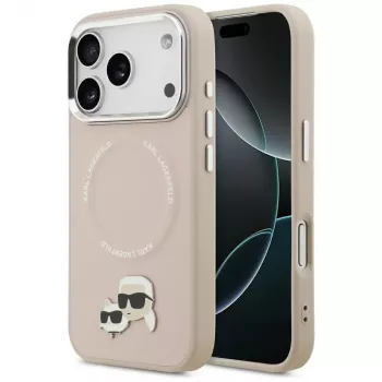 Coque MagSafe Karl Lagerfeld Karl & Choupette Pins pour iPhone 17 Pro rose