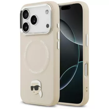 Coque arrière MagSafe KARL LAGERFELD Karl Pin pour Apple iPhone 15 Pro Max, beige