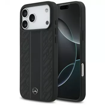 Coque MagSafe Mercedes Leather Laurel Leaves Stripes pour iPhone 17 Pro Max noire