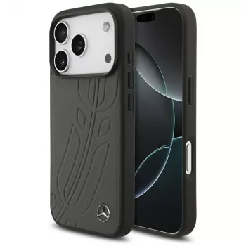 Coque Mercedes Leather Large Laurel Leaf MagSafe pour iPhone 17 Pro anthracite