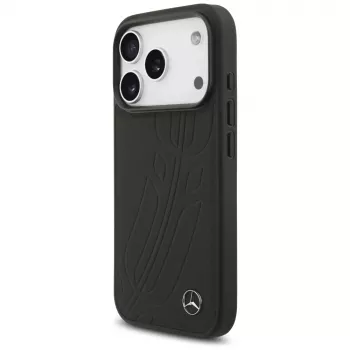 Coque Mercedes Leather Large Laurel Leave MagSafe pour iPhone 17 Pro noire