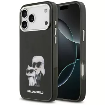 Coque MagSafe Karl Lagerfeld IML Aquarelle Karl & Choupette & Logo pour iPhone 17 Pro (noire)
