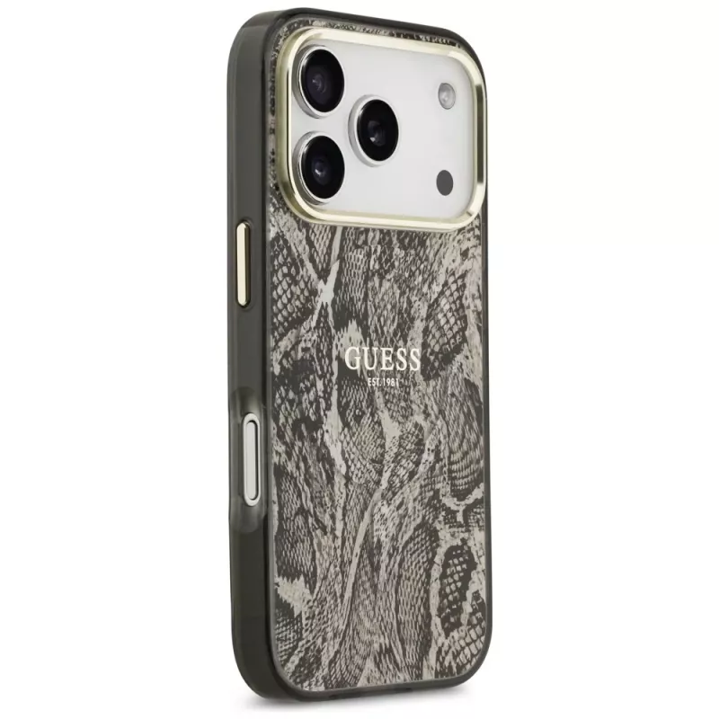 Coque MagSafe Guess Python Pattern pour iPhone 17 Pro marron