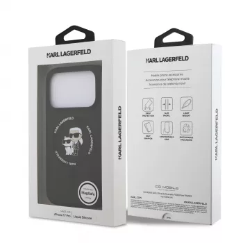 Coque MagSafe KARL LAGERFELD en silicone Karl & Choupette Ring pour Apple iPhone 17 Pro noire