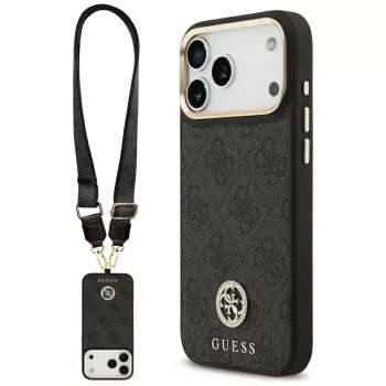 Guess 4G Strass Logo & Big Strap Metal Buttons MagSafe Case for iPhone 17 Pro Max Black