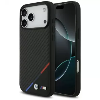 Coque MagSafe BMW M Carbon Tricolor Line pour iPhone 17 Pro Max noire