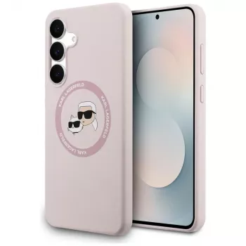 Coque MagSafe KARL LAGERFELD Silicone Karl & Choupette Heads pour Samsung Galaxy S25 FE rose