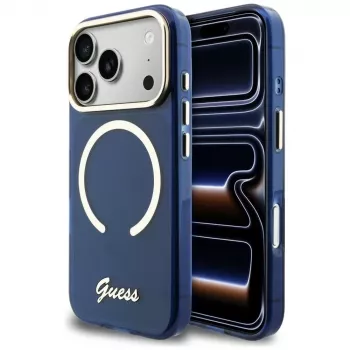 Guess IML Script Metal MagSafe Case for iPhone 17 Pro Blue