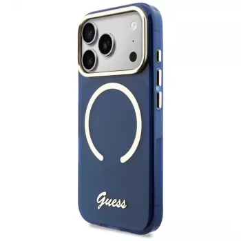 Guess IML Script Metal MagSafe Case for iPhone 17 Pro Blue