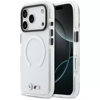 BMW M IML Shockproof Metal Logos Coque MagSafe pour iPhone 17 Pro, transparente
