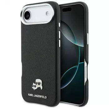 Coque MagSafe Karl Lagerfeld Karl & Choupette Head Pins Saffiano pour iPhone Air, noire