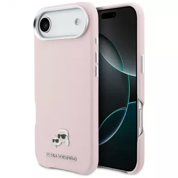 KARL LAGERFELD Karl & Choupette Head Pins Saffiano Coque MagSafe pour Apple iPhone Air, rose