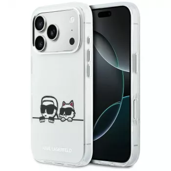 Coque MagSafe KARL LAGERFELD IML Karl & Choupette Peekaboo Logo pour Apple iPhone 17 Pro, blanche