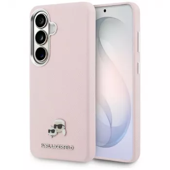 Coque MagSafe Karl Lagerfeld Saffiano KC Metal Logo pour Samsung Galaxy S26 - rose