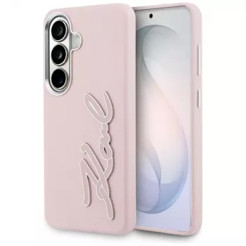 Coque Karl Lagerfeld Grained Signature Metal Resin Logo pour Samsung Galaxy S26 rose