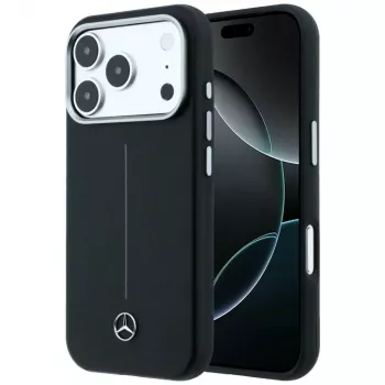 Coque MagSafe Mercedes-Benz Leather Semi Wrap Iconic Line pour iPhone 17 Pro, noire