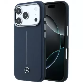 Coque MagSafe Mercedes Leather Semi Wrap Iconic Line pour iPhone 17 Pro Max bleu marine