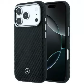 Coque MagSafe Mercedes-Benz Leather Semi Wrap Wood Effect pour iPhone 17 Pro Max, noire