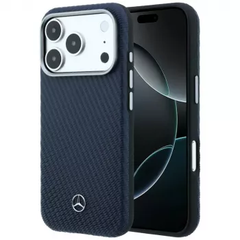 Coque MagSafe Mercedes Leather Semi Wrap Wood Effect pour iPhone 17 Pro Max Navy Blue