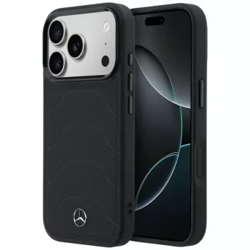 Coque MagSafe Mercedes-Benz Leather Mesh with Bow Line pour iPhone 17 Pro Max, noire