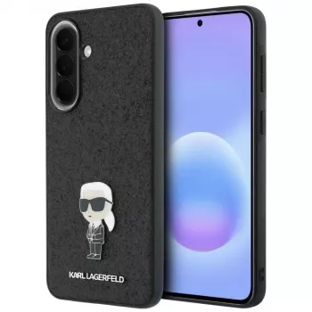 Coque arrière Karl Lagerfeld Fixed Glitter Ikonik Logo Metal Pin pour Samsung Galaxy A57 5G, noire
