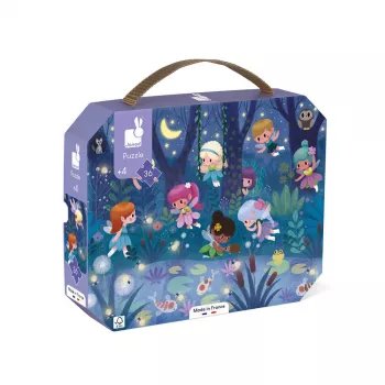Janod Ensemble de jeu magnétique Fées et nénuphars dans une valise 36 pièces
