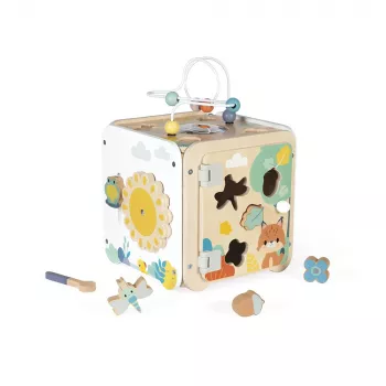 Janod Pure Grand cube d'activités avec labyrinthe de perles - 20 activités - J05142