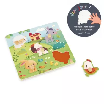 Puzzle en bois sensoriel Janod Pure Animaux de la ferme 7 pièces