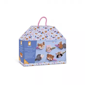 Kit créatif de bricolage Janod pour créer des pinces à cheveux pailletées animaux de la forêt 5+