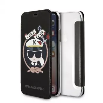 Karl Lagerfeld KLFLBKPXKSB étui à rabat Signature Glitter pour iPhone X/Xs, noir