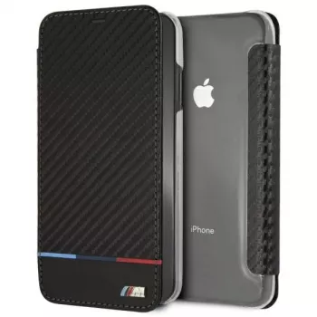 BMW M Carbon Tricolor Stripe étui à rabat pour Apple iPhone XS Max – noir