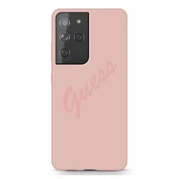 Guess GUHCS21LLSVSPI coque rigide Script Vintage pour Samsung Galaxy S21 Ultra (SM-G998) - rose