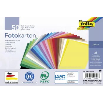 Carton photo Folia couleurs assorties 300 g/m² 50 feuilles A4