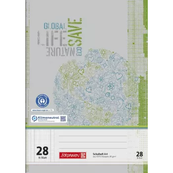 BRUNNEN Recycling School Notebook A4 Lineatur 28 Squared, 16 Sheets