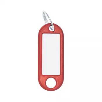 WEDO Porte-clés avec étiquette, diamètre : 18 mm, plastique rouge, avec insert blanc remplaçable inscriptible (262 101802)
