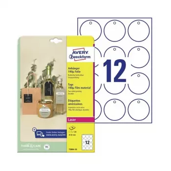 Avery Zweckform T3004-10 Non-Adhesive Round Labels, Polyester, White, 60 mm, 120 Labels
