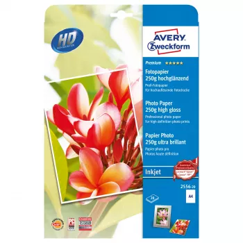 Avery Zweckform 2556-20 Premium Glossy Photo Paper, A4, 250 g/m2, 20 Sheets