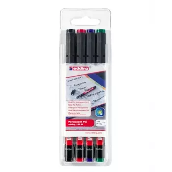 Ensemble de marqueurs OHP EDDING 142 M - noir, bleu, vert, rouge - pointe ronde - moyen - 1 mm - encre à base d'alcool - pour film, verre, plastique