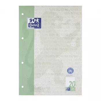 Bloc scolaire Oxford Recycling DIN A4 50 feuilles réglure 20 collé en tête vierge 4 trous perforé - A4