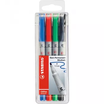 STABILO OHPen - 4 pièces - noir - bleu - vert - rouge - rond - moyen - 1 mm - encre à base d'eau