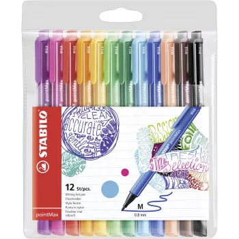 Ensemble de stylos fineliner STABILO pointMax - 0,8 mm - 12 couleurs assorties