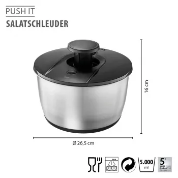Essoreuse à salade GEFU PUSH IT en acier inoxydable